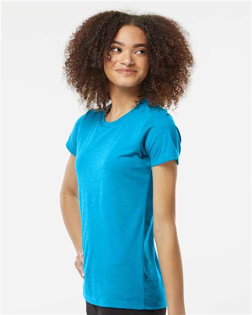 Tultex 542 Women's Premium Cotton Blend T-Shirt - Turquoise Heather - model side
