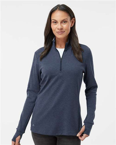 Adidas A555 Women's 3-Stripes Quarter-Zip Sweater Pullover - Collegiate Navy Melange - model front