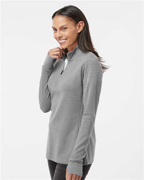 Adidas A555 Women's 3-Stripes Quarter-Zip Sweater Pullover - Grey Three Melange - model side