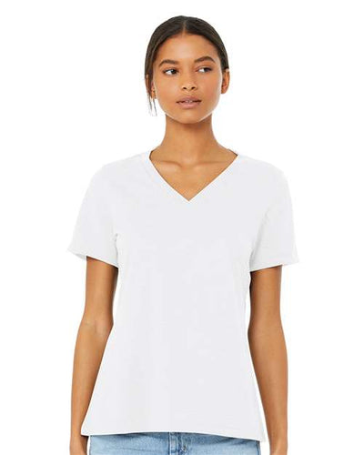 BELLA + CANVAS 6405CVC Women's Relaxed Heather CVC V-Neck Tee - Solid White Blend - model front