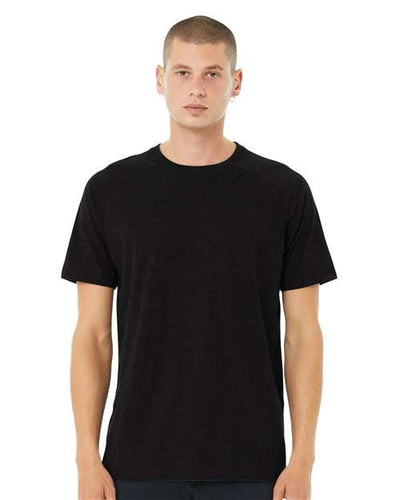BELLA + CANVAS 3201 Men's Heather CVC Raglan Tee - Black Heather - model front