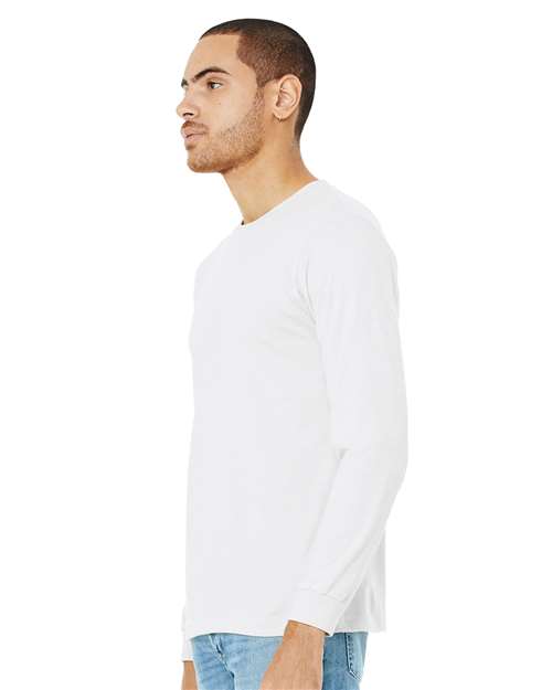 BELLA + CANVAS 3501CVC Heather CVC Long Sleeve Tee - Solid White Blend - model side
