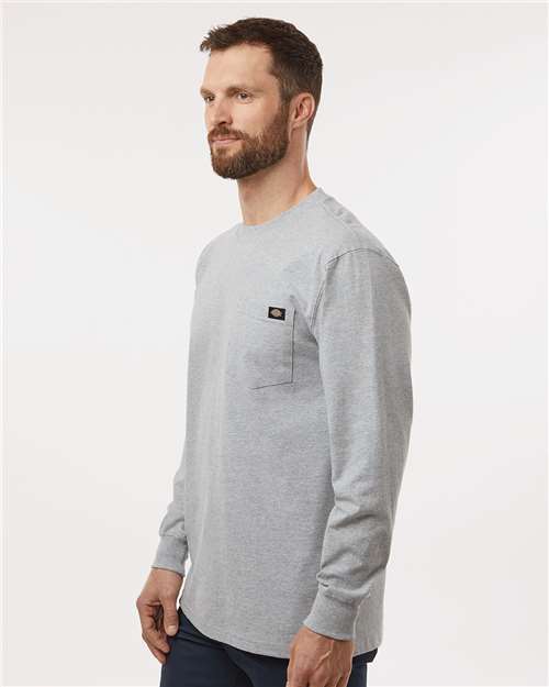 Dickies WL50 Men's Traditional Heavyweight Long Sleeve T-Shirt - Heather Grey - model side