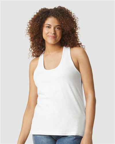 Gildan 64220LCVC Women's Softstyle CVC Racerback Tank Top - White - model front