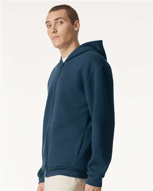 American Apparel RF497 Unisex ReFlex Fleece Full-Zip Hoodie Sweatshirt - Sea Blue - model side