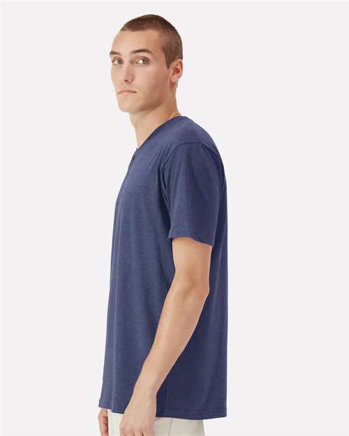 American Apparel 2004CVC Unisex CVC Henley Tee - Heather Indigo - model side