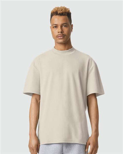 American Apparel 1PQ Unisex Pique Mockneck Tee - Bone - model front