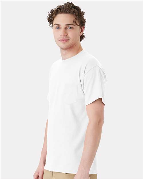 Hanes 5290P Essential-T Pocket T-Shirt - White - model side