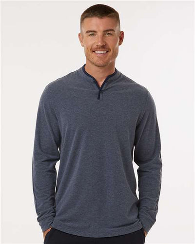 Adidas A597 Men's Henley Long Sleeve T-Shirt - Collegiate Navy Melange - model front