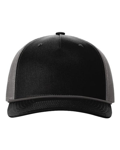 Richardson 112FPR Five-Panel Trucker Rope Cap - Black/ Charcoal - front