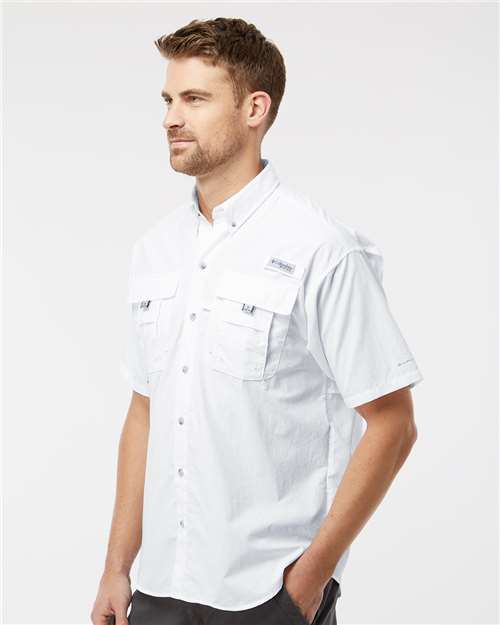 Columbia 212464 Men's PFG Bahama II Short Sleeve Shirt - White - model side
