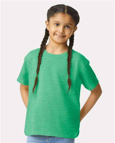 Gildan 64000B Youth Softstyle T-Shirt - Heather Irish Green - model front