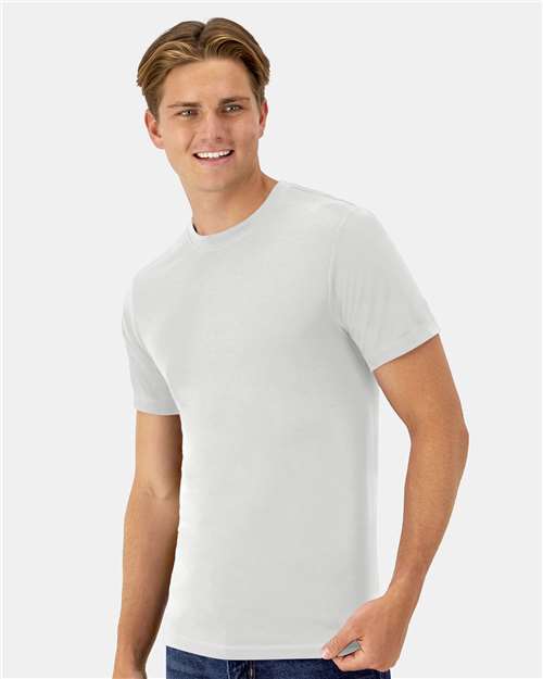 Hanes 4873 Unisex Cool DRI Cotton Touch T-Shirt - White - model side
