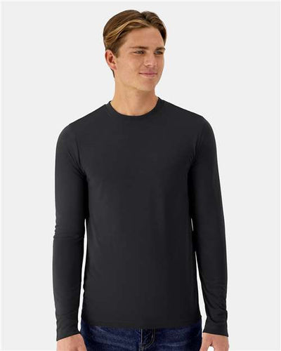 Hanes 484L Unisex Cool DRI Cotton Touch Long Sleeve T-Shirt - Black - model front