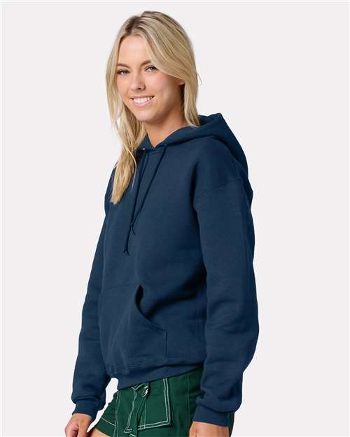 Jerzees H12MR Unisex Rugged Hooded Sweatshirt - Washed Navy - model side