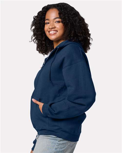 Jerzees Z12MR Unisex Rugged Full-Zip Hooded Sweatshirt - Washed Navy - model side