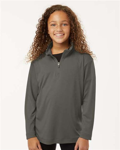 AllPro 41870Y Youth Pro-Lock Performance Quarter-Zip Pullover - Charcoal - model front