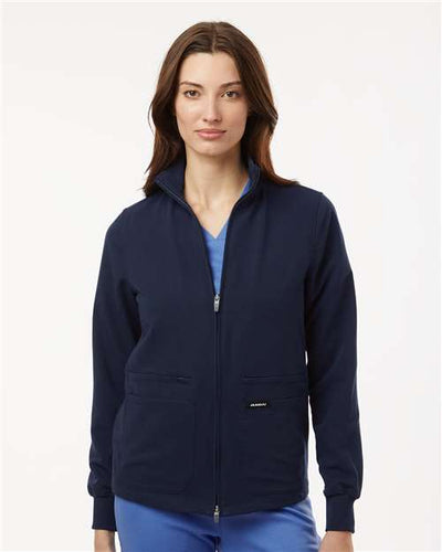 Jaanuu W60001 Women's Ceri Essential Full-Zip 6-Pocket Scrub Jacket - Midnight Navy - model front