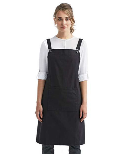 Artisan Collection by Reprime RP129 Cross Back Barista Bib Apron - Black - model front