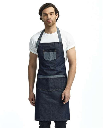 Artisan Collection by Reprime RP127 Domain Contrast Denim Bib Apron - Indigo Denim - model front