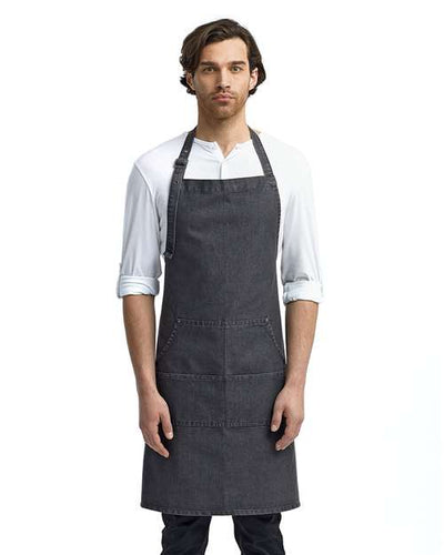 Artisan Collection by Reprime RP126 Jeans Stitch Denim Bib Apron - Black Denim - model front