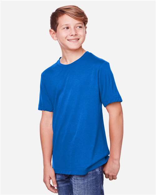 Core 365 CE111Y Youth Fusion ChromaSoft Performance T-Shirt - True Royal - model side