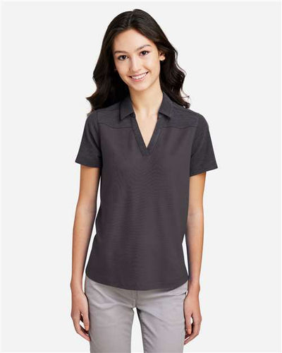 Core 365 CE112CW Women's Fusion ChromaSoft Colorblock Polo - Carbon/ Carbon Heather - model front