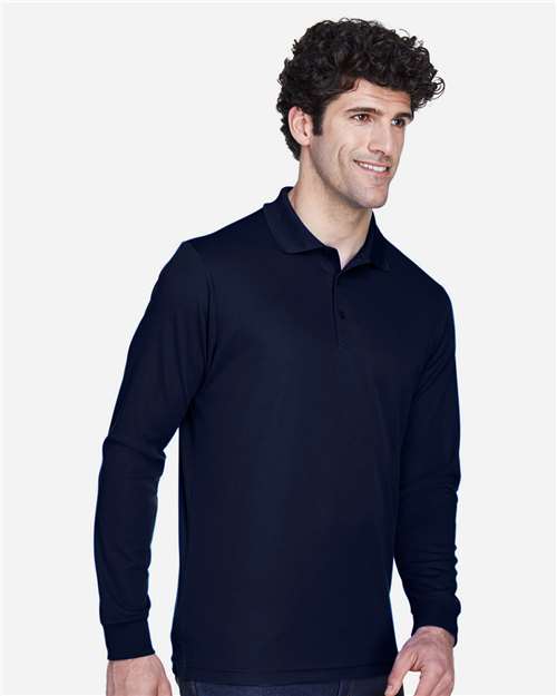 Core 365 88192T Men's Tall Pinnacle Performance Long Sleeve Piqué Polo - Classic Navy - model side