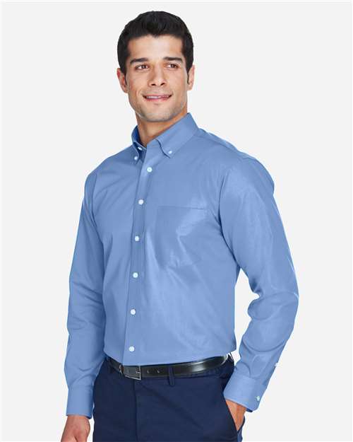 Devon & Jones D630 Men's Crown Collection Oxford Woven Dress Shirt - Light Blue - model side