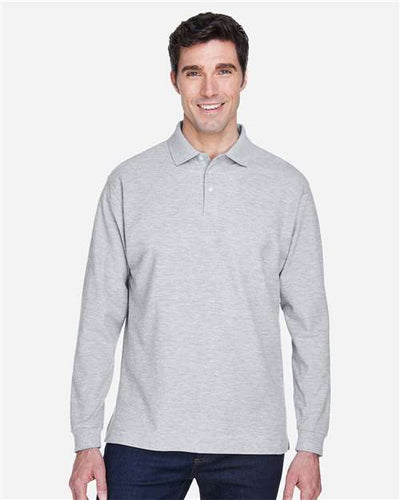 Devon & Jones D110 Pima Piqué Long Sleeve Polo - Grey Heather - model front