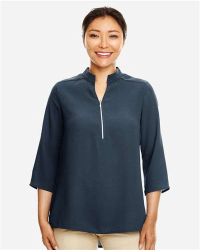 Devon & Jones DP611W Women's Perfect Fit Three-Quarter Sleeve Crepe Tunic - Navy - model front