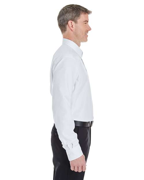 Devon & Jones DG532 Men's Crown Collection Royal Dobby Dress Shirt - White - model side
