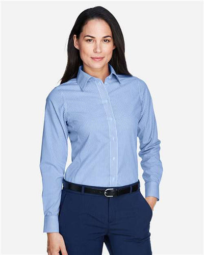 Devon & Jones D645W Women's Crown Collection Banker Stripe Woven Dress Shirt - French Blue - model front