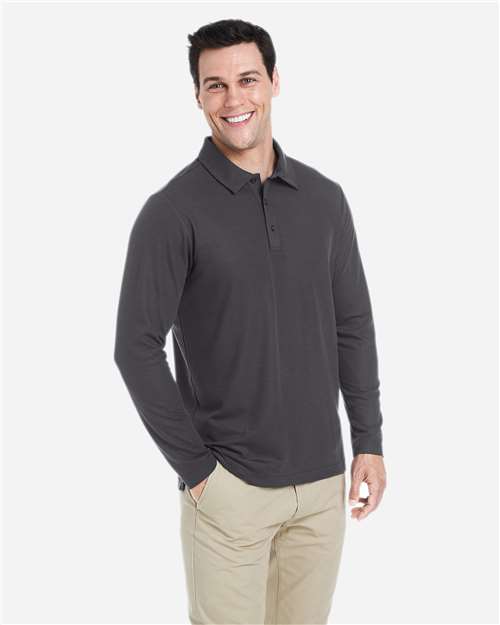 Core 365 CE112L Men's Fusion ChromaSoft Long Sleeve Pique Polo - Carbon - model side