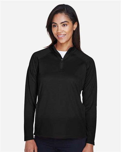Devon & Jones DG440W Women's Stretch Tech-Shell Compass Quarter-Zip Pullover - Black - model front