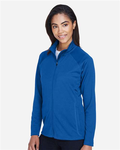 Devon & Jones DG420W Women's Stretch Tech-Shell Compass Full-Zip Jacket - True Royal - model side