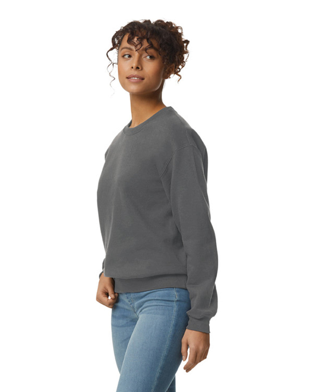 Gildan G120 DryBlend Crewneck Sweatshirt - Charcoal - model side