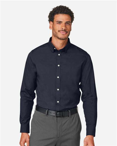Devon & Jones DG505 Men's CrownLux Performance Spencer Poplin Dress Shirt - Navy Melange - model front