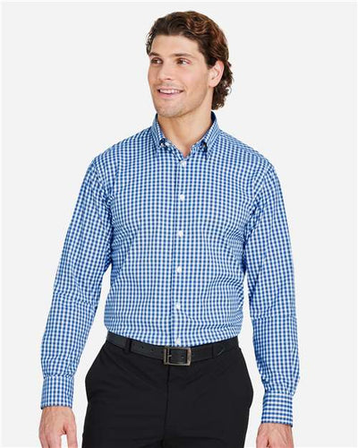 Devon & Jones DG536 Men's CrownLux Performance Gingham Dress Shirt - French Blue/ White - model front
