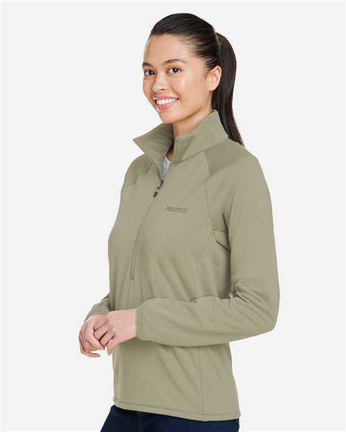 Marmot M15391 Women's Leconte Half-Zip Pullover - Vetiver - model side