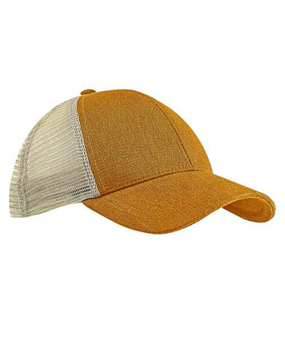 econscious EC7093 Structured Hemp Trucker Cap - Old Gold/ Oyster - front