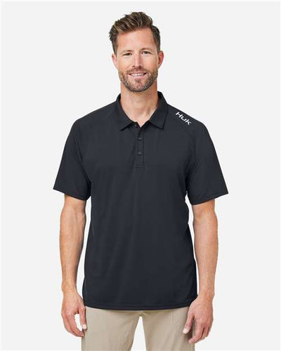HUK H12L005 Men's LoPro Solid Performance Polo - Black - model front