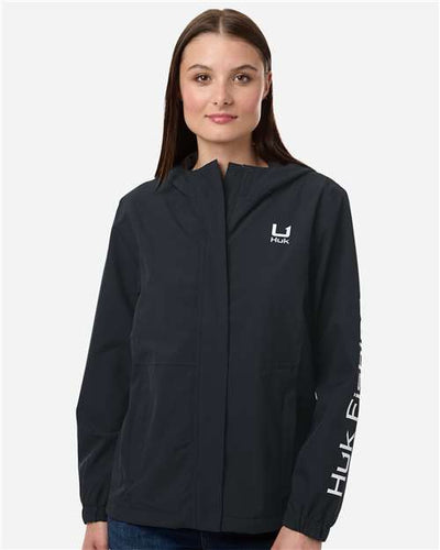 HUK H640027 Women's Storm Rain Jacket - Black - model front