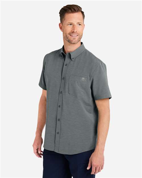 HUK H150154 Men's Kona Short Sleeve Solid Shirt - Volcanic Ash - model side
