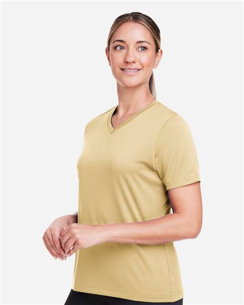 Team 365 TT15W Women's Zone Performance Mesh T-Shirt - Sport Vegas Gold - model side
