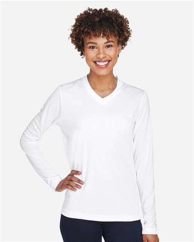 Team 365 TT11WL Women's Zone Performance Long Sleeve T-Shirt - White - model front