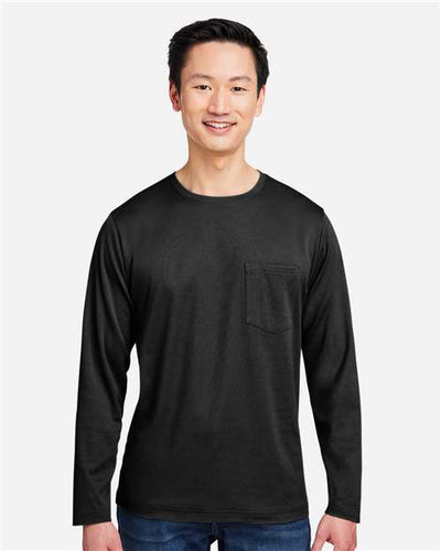 Harriton M118L Unisex Charge Snag and Soil Protect Long Sleeve T-Shirt - Black - model front