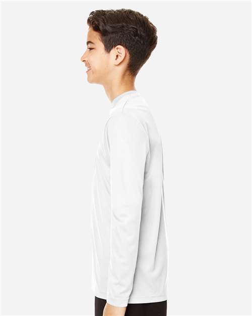 Team 365 TT11YL Youth Zone Performance Long Sleeve T-Shirt - White - model side