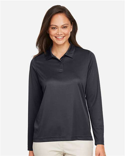 Team 365 TT51LW Women's Zone Performance Long Sleeve Polo - Black - model front