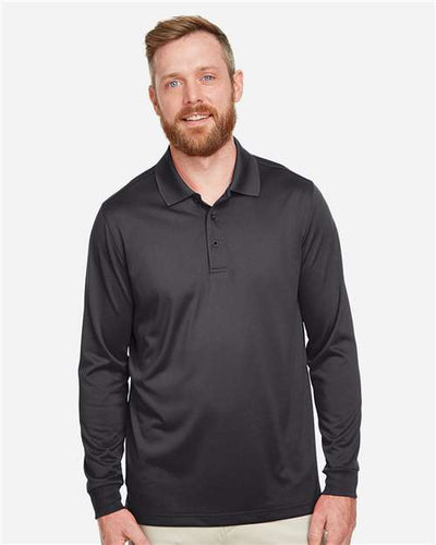 Harriton M348L Men's Advantage Snag Protection Plus IL Long Sleeve Polo - Dark Charcoal - model front